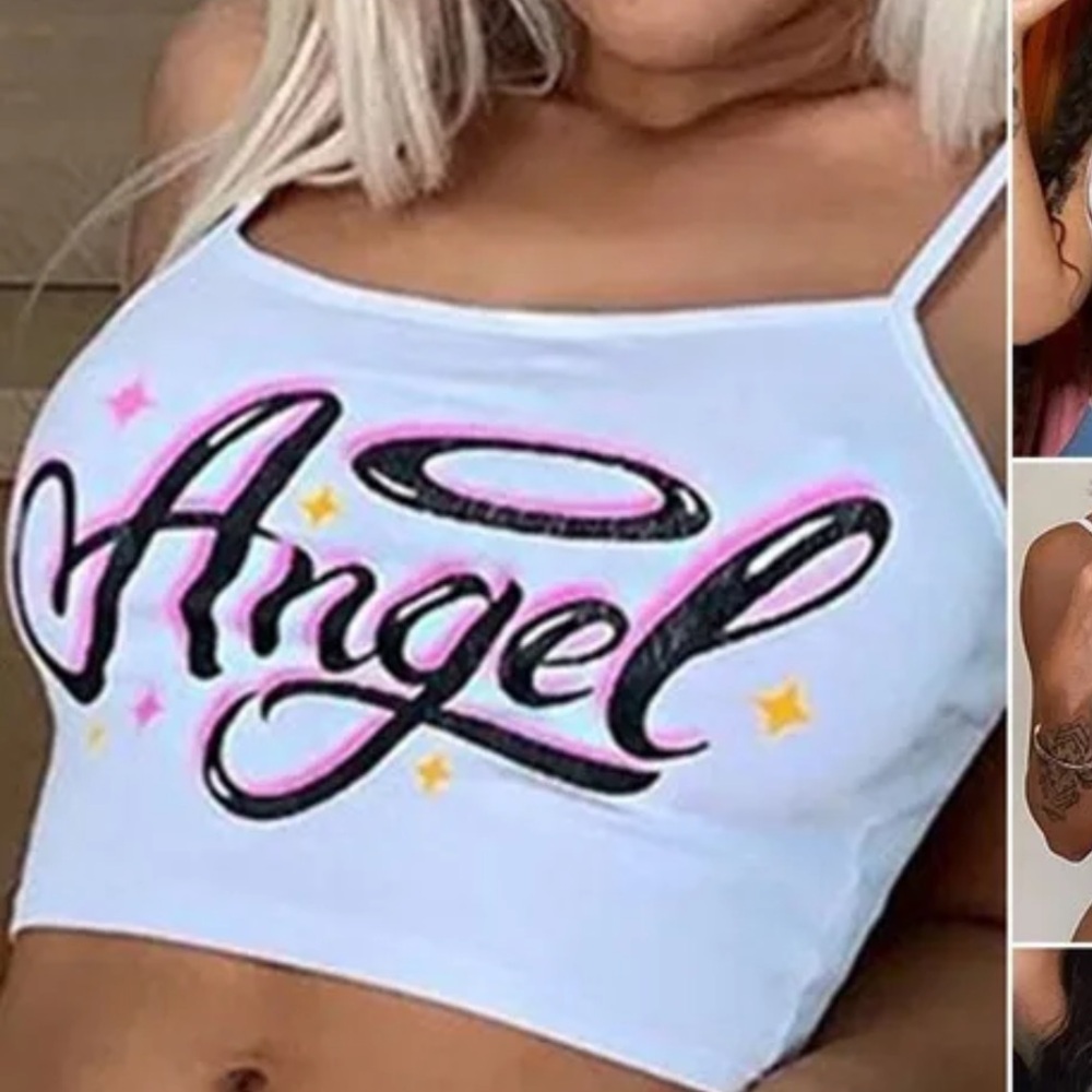 Fashion Nova White Crop Top with Pink and Black Design